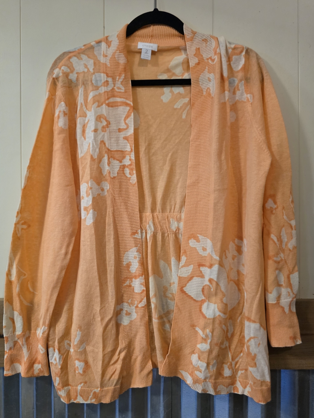 Chico's Peach Floral Open Cardigan